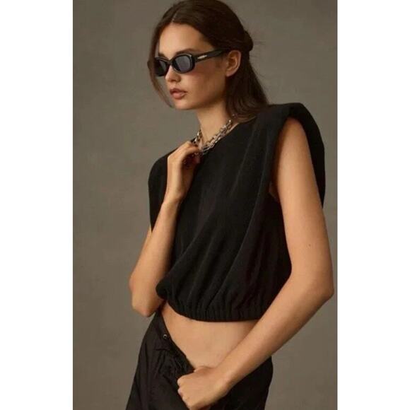 Anthropologie Maeve Endless Rose Textured Muscle Tee Black Size L - Picture 1 of 7